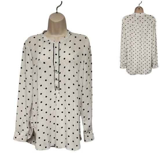 Old Navy Crew-Neck Polka-Dots Long Sleeve Black/White Blouse Size Medium - Picture 1 of 9